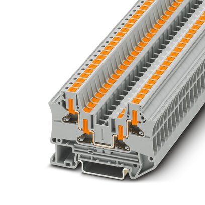 Phoenix Contact Multi-Conductor Terminal Block; PTV 4-QUATTRO ; 30A; 600V; 1-Level; #24 - #10; Push-In - Horizontal Entry Connection; Gray
